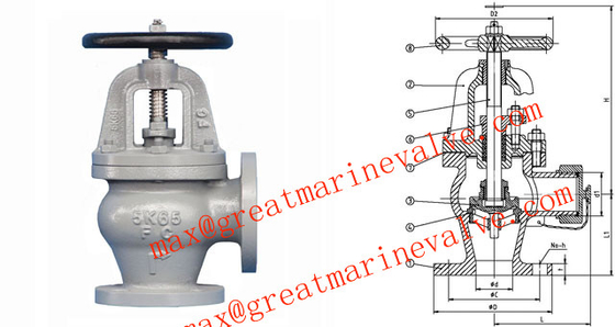 JIS F7306 MARINE CAST IRON ANGLE VALVE 2&quot; έως 14&quot; IMPA 750216 750217 750218 750219 750220 750221 750222 750223